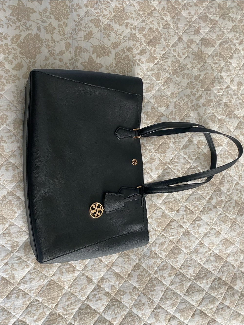Tory Burch Black Leather Saffiano Tote Bag